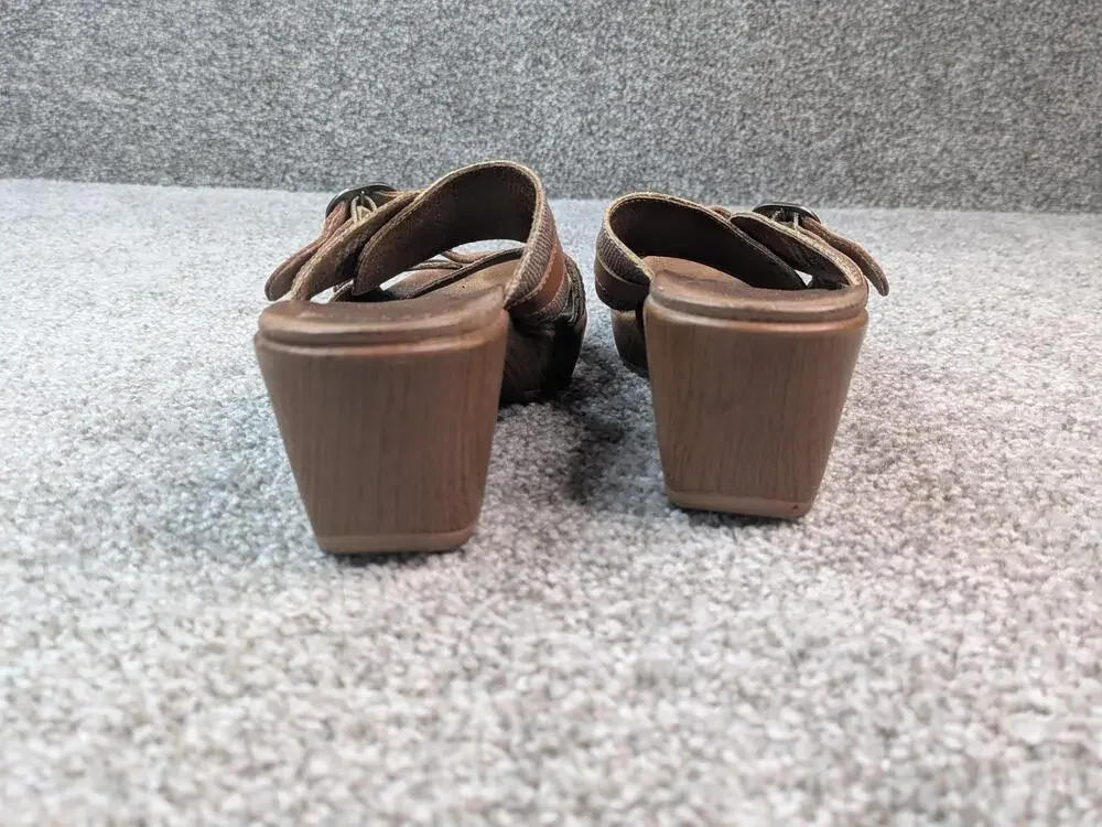 Dansko Sandals Shoes Womens Size 38 8 7.5 Brown Jessie Wedge Slide Buckle Lizard